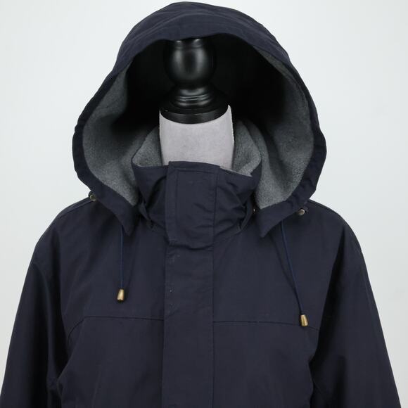 Lands End Coat Mens Medium 38 40 Navy Blue Zip Hooded Fleece Lined Jacket Cargo - Picture 11 of 16